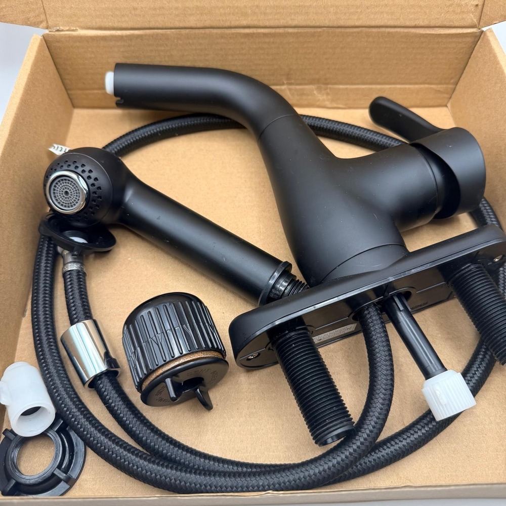 Tehila Matte Black Pull-Out Kitchen Faucet Dual Handle Sprayer 14" Hose BrandNew